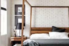 22 wooden frame bed makes this industrial-inspired bedroom cozier