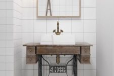 23 Singer sewing machine stand as bathroom sink basin is a unique and eye-catchy idea