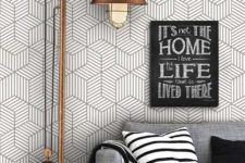 23 grey geometric wallpaper will be great for a modern or industrial living room