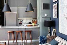 23 modern grey kitchen and a living room in greys, taupe and blues look edgy