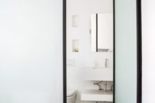24 etched glass framed doors for a bathroom