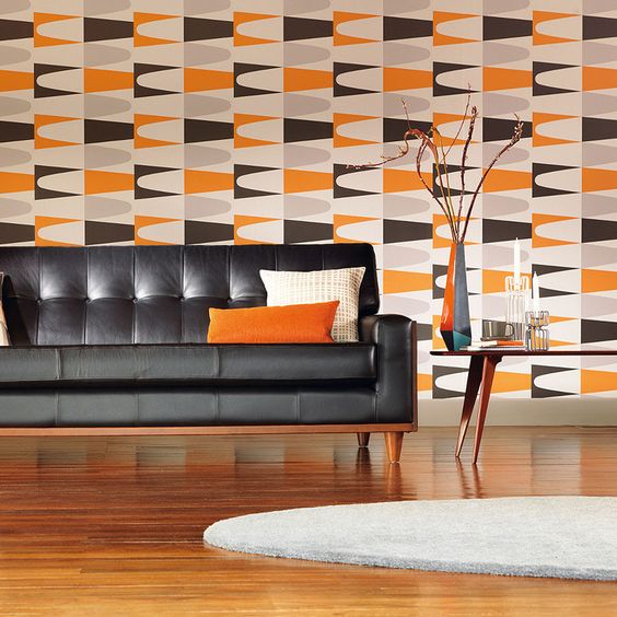 grey, orange, black and white geometric wallpaper just drives you crazy
