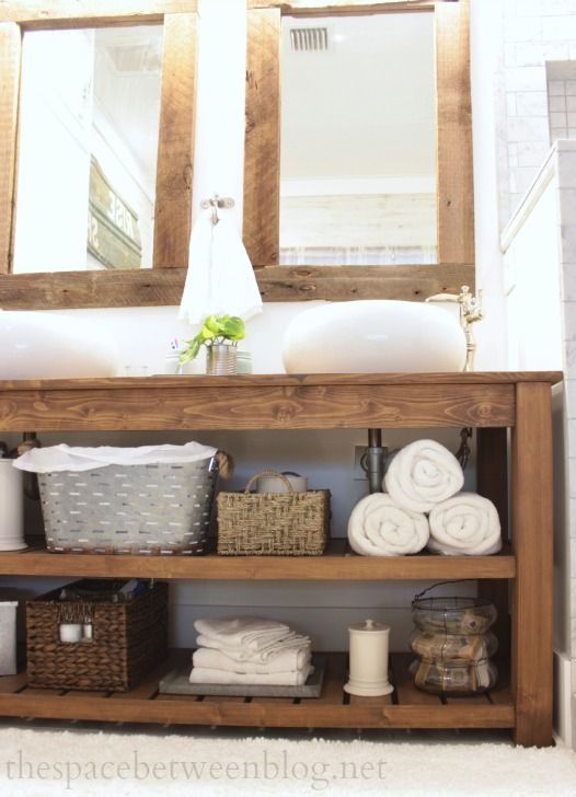 reclaimed wood bathroom vanity with open shelves