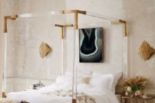 25 lucite canopy bed frame with metallic touches looks jaw-dropping