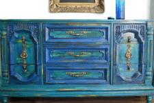 26 stunning bold green and blue vintage dresser with brass detailing