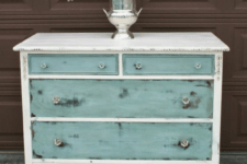 27 white and aqua dresser with a watercolor touch