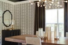 29 refined geometric wallpaper creates an ambience in this room
