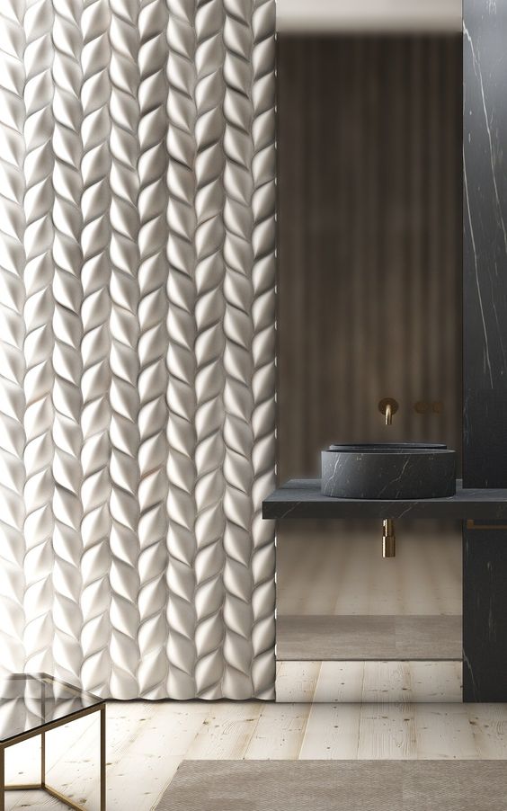 stunning braided 3D wall panel turns the whole bathroom into a masterpiece