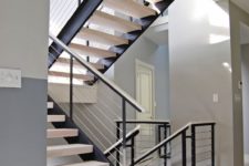 30 modern whitewashed and dark wood staircase with white cable railing looks wow