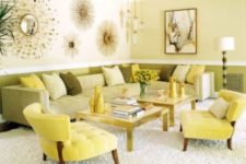 30 sunny yellow and green upholstery, light yellow walls for a summer-inspired living room