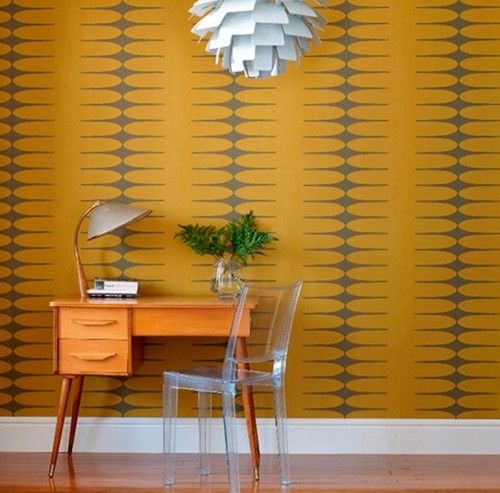 vintage yellow and grey wallpaper makes a bold statement