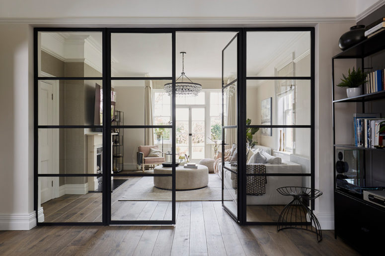 black frames works great for minimalist glass doors (Cherie Lee Interiors)