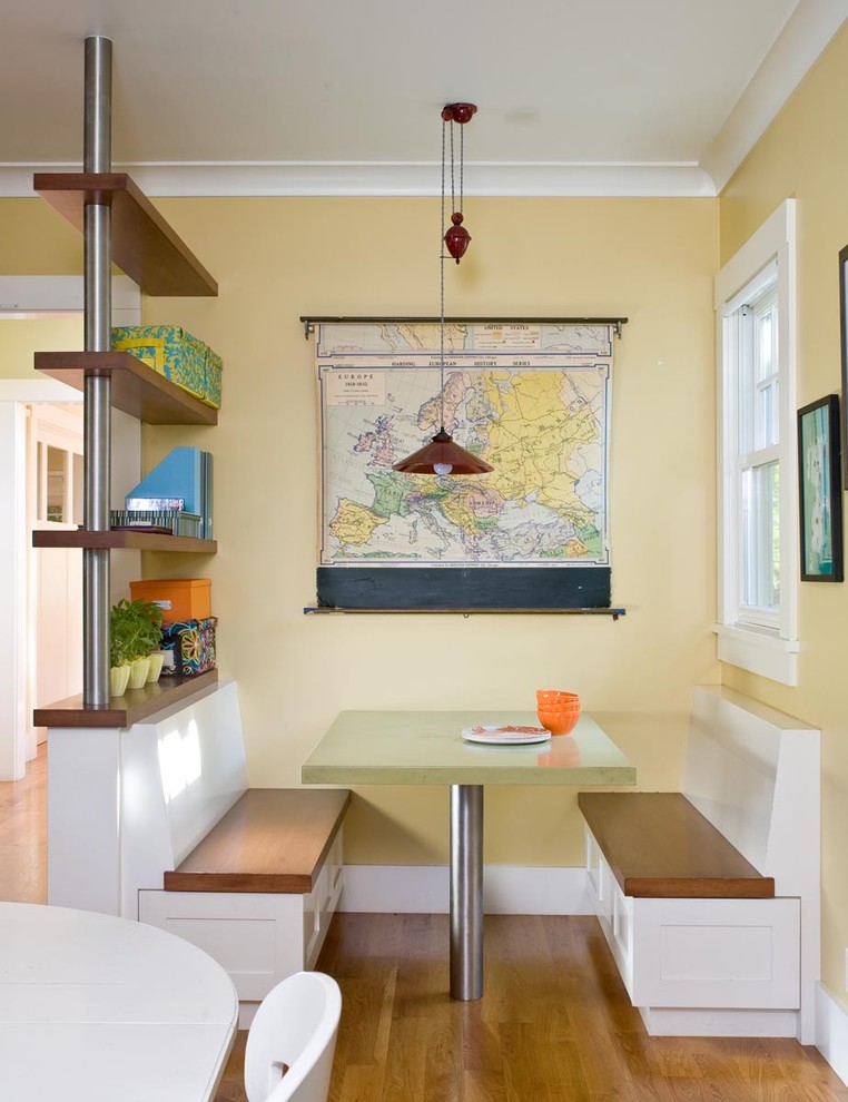 a vintage world map on a wall is a great way to show your travel addiction (Ana Williamson Architect)