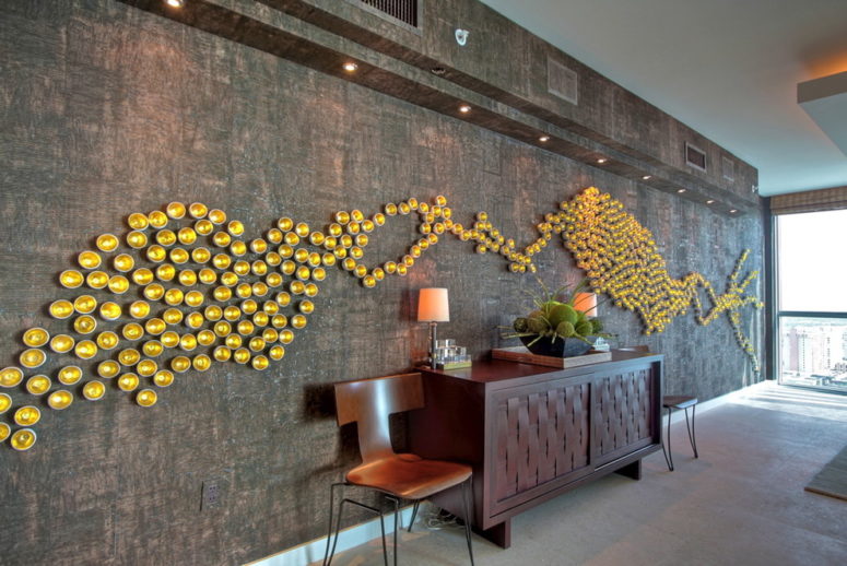 a chocolate cork wall is a great background for any wall art (A. Keith Powell Interior)