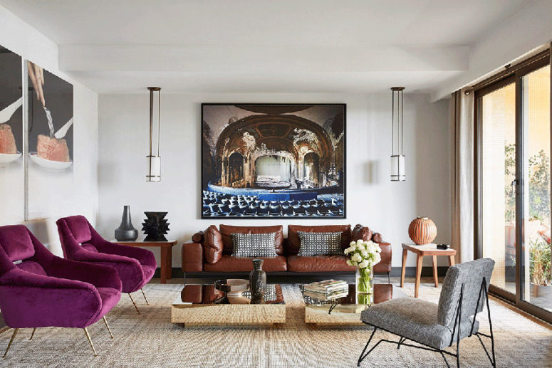 This chic modern apartment impresses with colors, textures, artworks and its great artistic vibe
