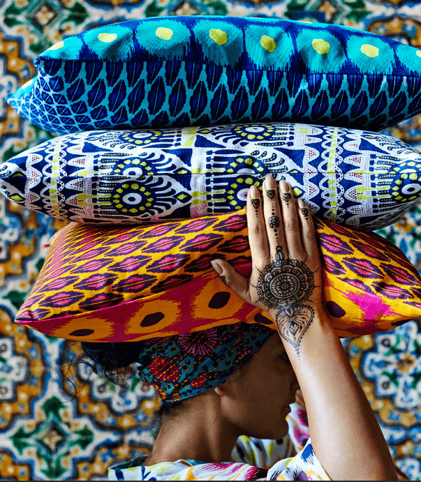 The textiles are bold and colorful, the prints are totally boho inspired ones