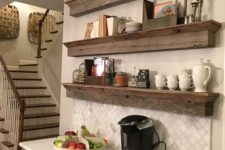 02 rustic reclaimed wood floating shelves for a traditional kitchen