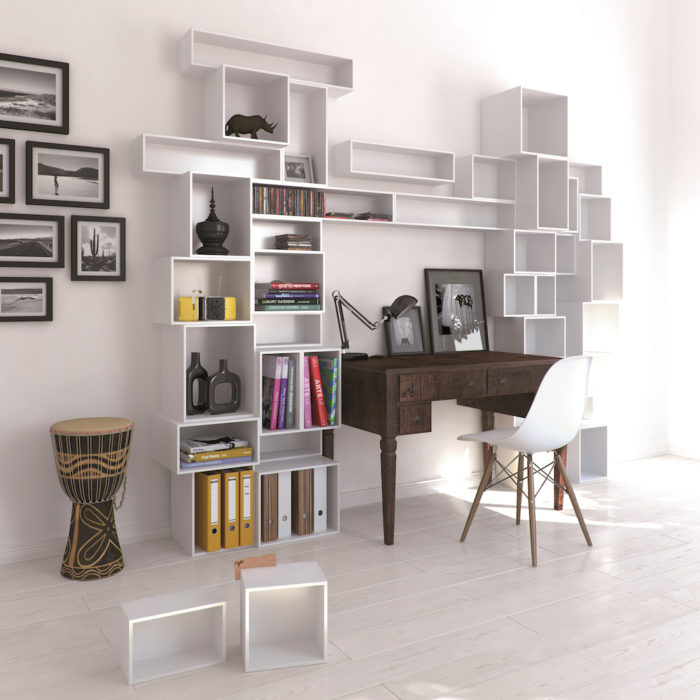 Modern design and lots of options lets this shelving system fit any room and any space