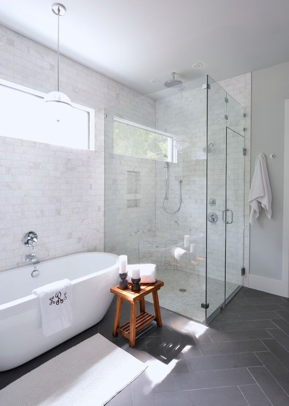 a freestanding bathtub makes this bathroom chic and modern