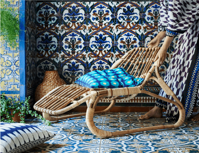 If you aren't ready to dip into the boho vibe, you can use rattan items with calmer fabrics