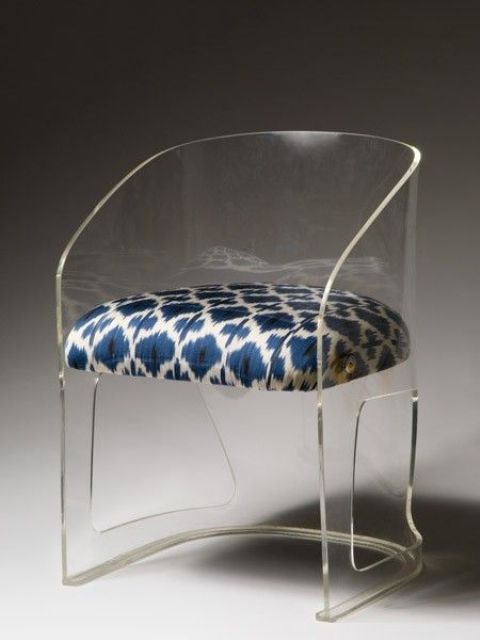 adorable acrylic chair with a patterned upholstered seat