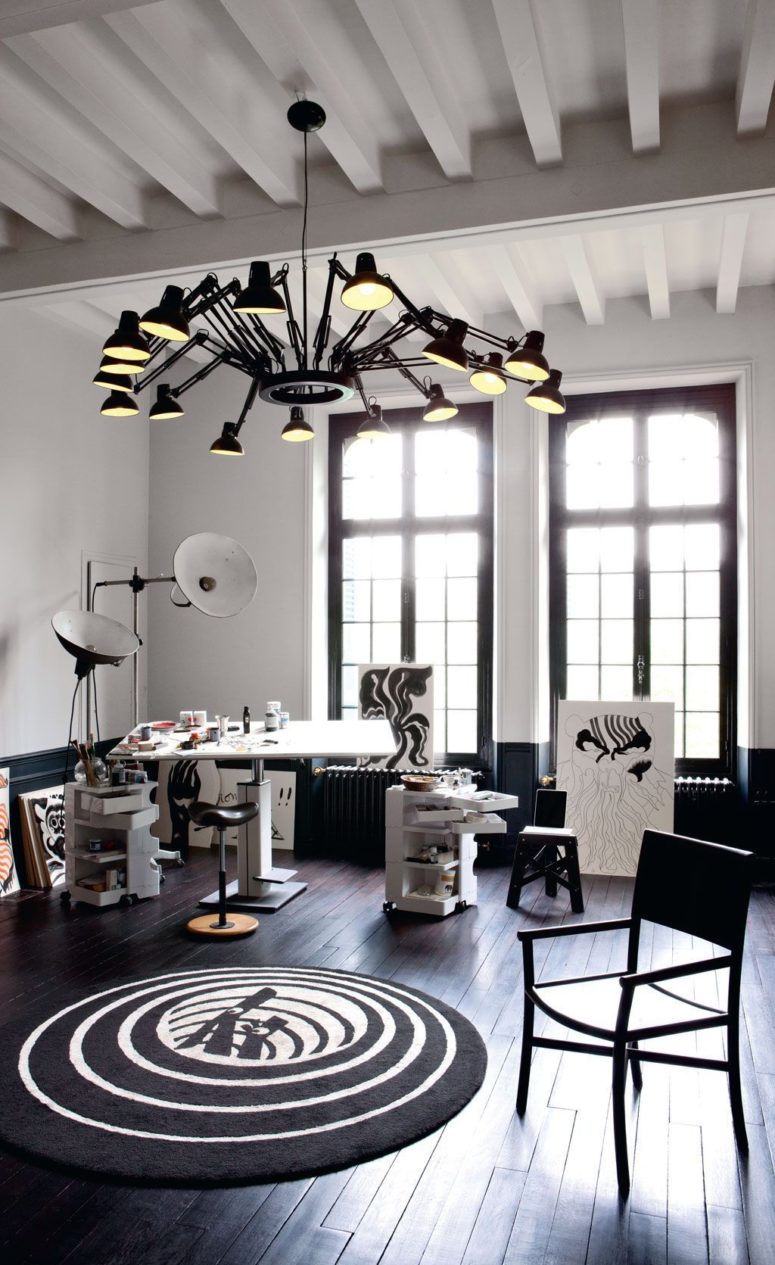 This is another studio space done in the same style, with the same lamps and similar decor