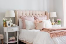07 a blush diamond upholstered bed with soft pillows screams girlish