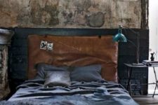 08 industrial leather-upholstered bed