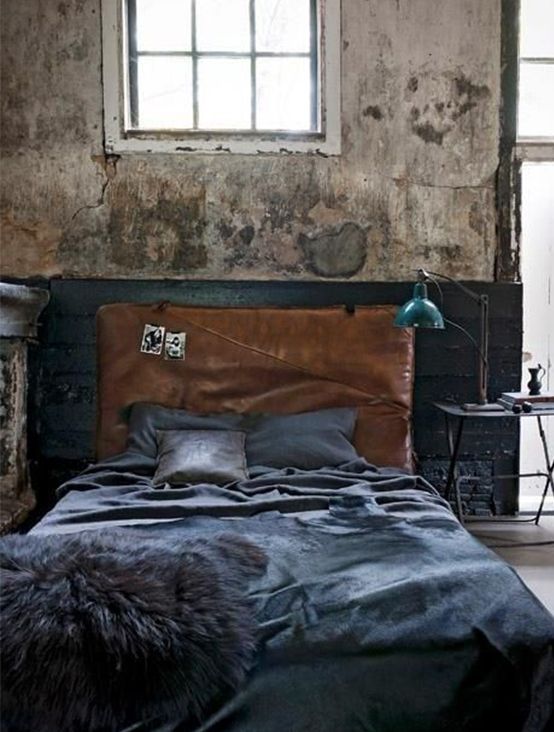 industrial leather-upholstered bed