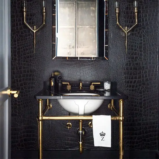 black and brass bathroom vanity for an art deco bathroom