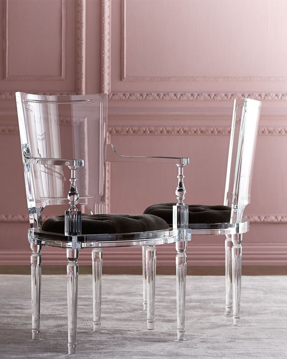refined acrylic chairs with upholstered seats for an exquisite space