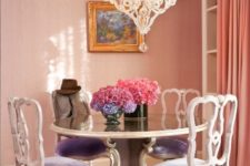10 refined lavender upholstery dining chairs make this space really feminine