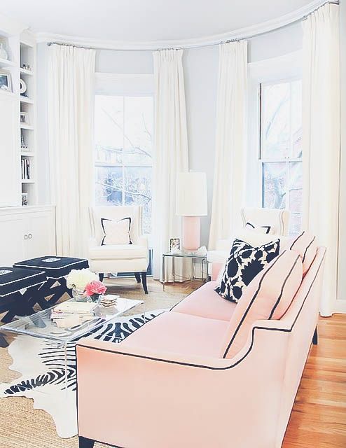 blush sofa with black details for a glam look