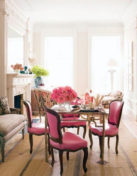 pink chairs are right what you need for a girlish space, they scream feminine