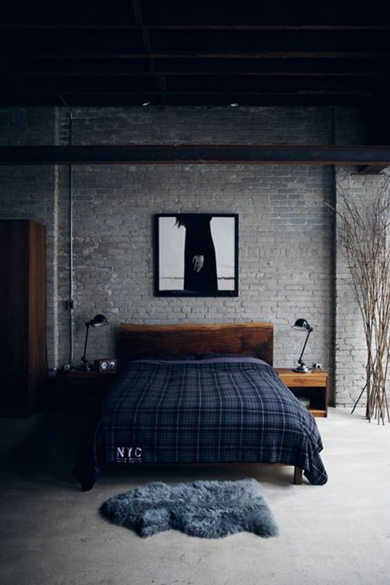 rustic wood bed for an industrial bedroom