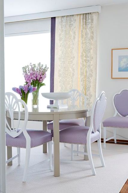 delicate lavender upholstery dining chairs with white look cute