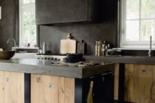 13 modern black metal and light-colored wooden cabinets