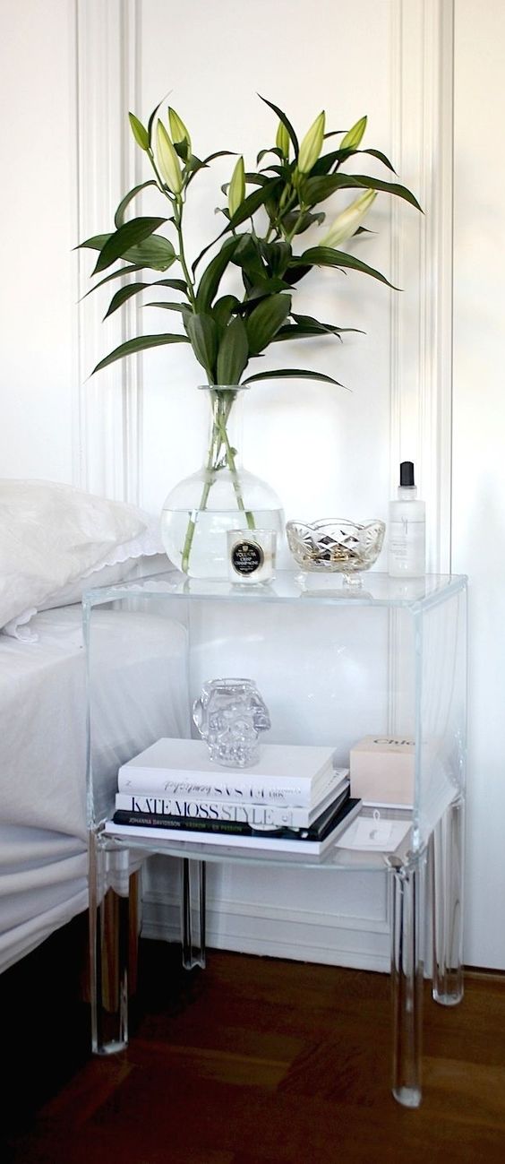 acrylic nightstand with a lot of storage space