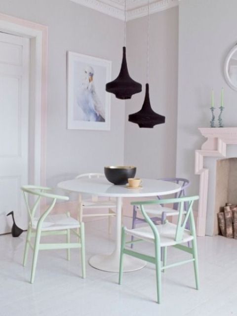 simple pastel colored dining chairs look soft and delicate