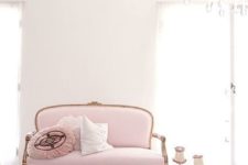 15 vintage light pink sofa on gilded legs and with an oval-shaped back