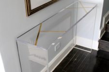16 brass inlay lucite console will look very lightweight in an entryway