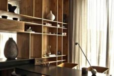 16 these light wood shelves contrast with a black desk and create a bold display feature