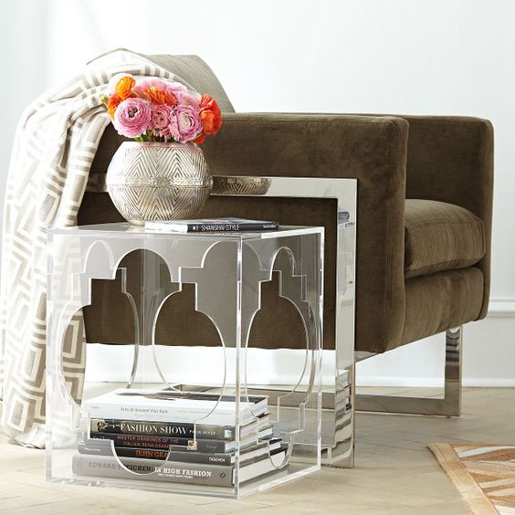 cutout acrylic side table with storage space inside