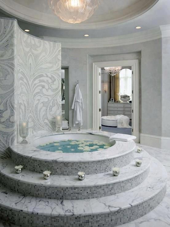 white marble steps make your bathroom seem luxurious