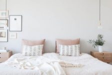 19 bulbs hanging on each side of the bed look modern and simple