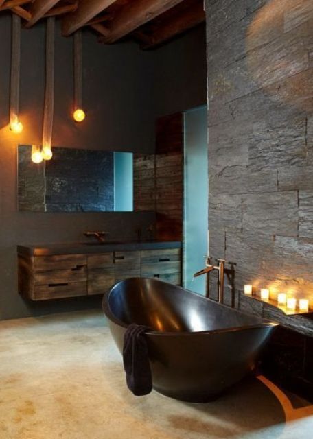 a stone bathtub is a great solution for any masculine interior