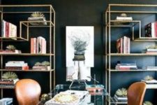 21 large lucite desk makes the leather chairs stand out