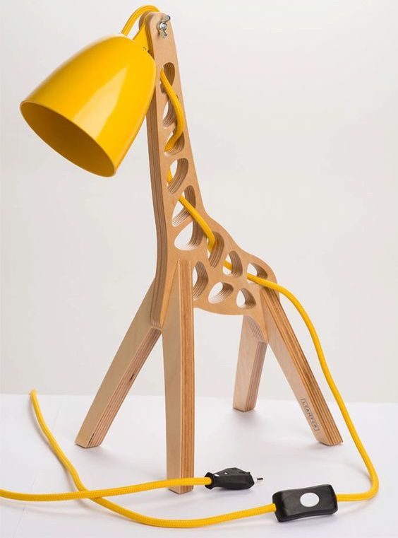 wooden giraffe table lamp with sunny yellow details
