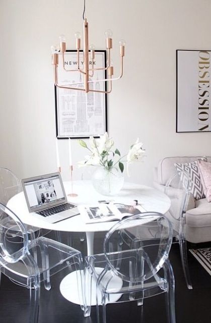 a glam gilded chandelier make this space girlish