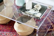 22 lucite coffee table with brass elements for a chic modern look